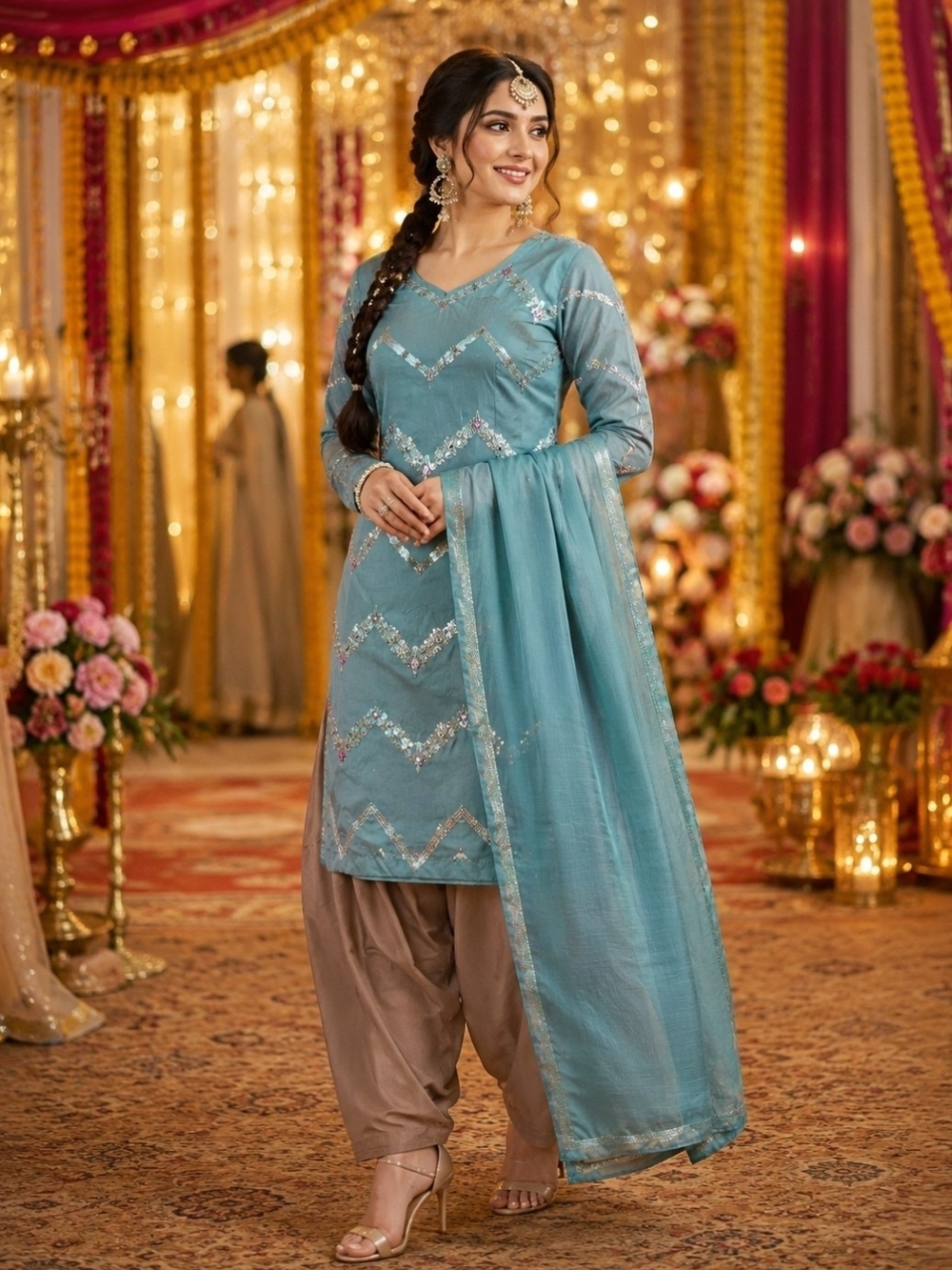 Embellished Salwar Kameez Set with  Patiala Pants